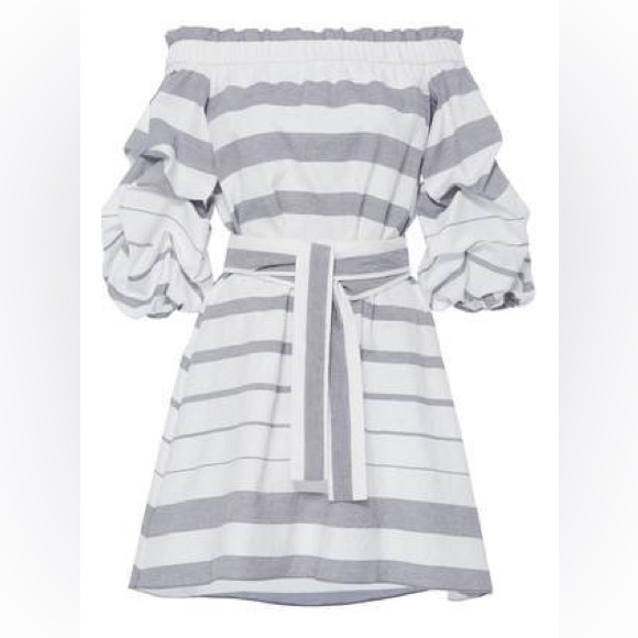 Alexis Dresses & Skirts - Alexis Olevetti Off The Shoulder Ruffled Striped Mini Dress Grey White XS